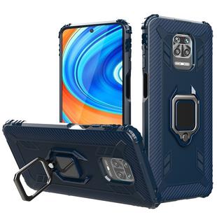 For Xiaomi Redmi Note 9 Pro Carbon Fiber Protective Case with 360 Degree Rotating Ring Holder(Blue)