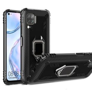 For Huawei P40 Lite Carbon Fiber Protective Case with 360 Degree Rotating Ring Holder(Black)