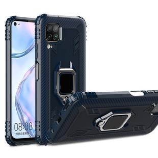 For Huawei P40 Lite Carbon Fiber Protective Case with 360 Degree Rotating Ring Holder(Blue)