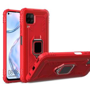 For Huawei P40 Lite Carbon Fiber Protective Case with 360 Degree Rotating Ring Holder(Red)