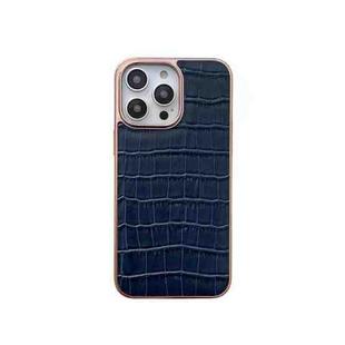For iPhone 14 Pro Max Nano Electroplating Crocodile Texture Genuine Leather Phone Case(Blue)