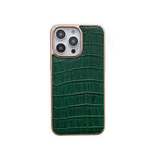For iPhone 14 Pro Max Nano Electroplating Crocodile Texture Genuine Leather Phone Case(Green)