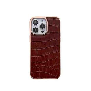 For iPhone 14 Pro Nano Electroplating Crocodile Texture Genuine Leather Phone Case(Coffee Brown)