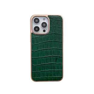 For iPhone 14 Pro Nano Electroplating Crocodile Texture Genuine Leather Phone Case(Green)