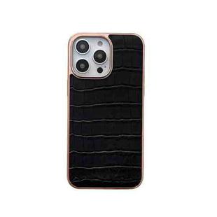 For iPhone 14 Pro Nano Electroplating Crocodile Texture Genuine Leather Phone Case(Black)