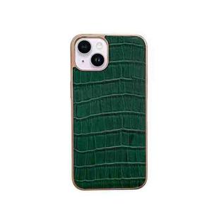 For iPhone 14 Plus Nano Electroplating Crocodile Texture Genuine Leather Phone Case(Green)