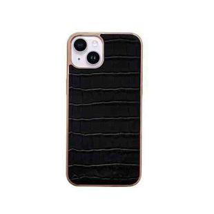 For iPhone 14 Plus Nano Electroplating Crocodile Texture Genuine Leather Phone Case(Black)