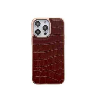 For iPhone 13 Pro Max Nano Electroplating Crocodile Texture Genuine Leather Phone Case(Coffee Brown)