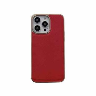 For iPhone 14 Pro Max Nano Electroplating Cross Texture Genuine Leather Phone Case(Red)