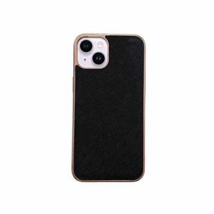 For iPhone 14 Plus Nano Electroplating Cross Texture Genuine Leather Phone Case(Black)