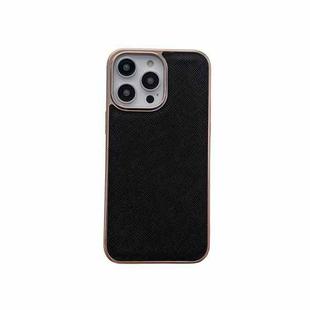 For iPhone 13 Pro Max Nano Electroplating Cross Texture Genuine Leather Phone Case(Black)