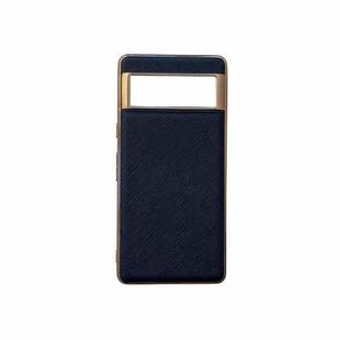 For Google Pixel 6 Pro Nano Electroplating Cross Texture Genuine Leather Phone Case(Blue)