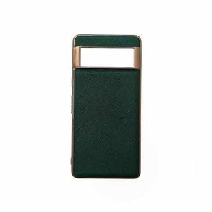 For Google Pixel 6 Pro Nano Electroplating Cross Texture Genuine Leather Phone Case(Green)