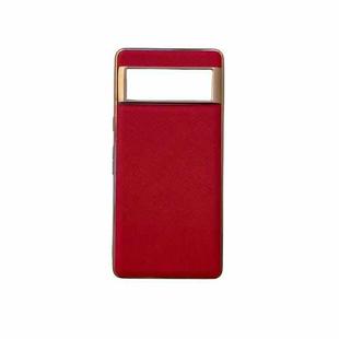 For Google Pixel 6 Pro Nano Electroplating Cross Texture Genuine Leather Phone Case(Red)