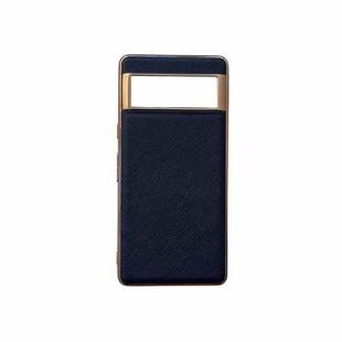 For Google Pixel 6 Nano Electroplating Cross Texture Genuine Leather Phone Case(Blue)
