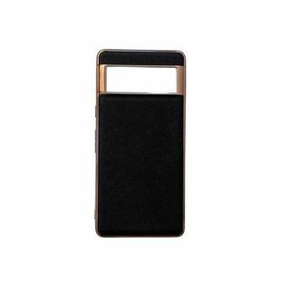 For Google Pixel 6 Nano Electroplating Cross Texture Genuine Leather Phone Case(Black)