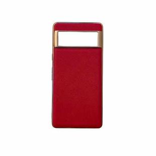 For Google Pixel 6 Nano Electroplating Cross Texture Genuine Leather Phone Case(Red)