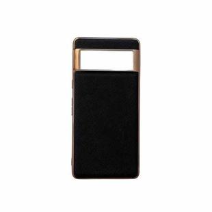 For Google Pixel 6a Nano Electroplating Cross Texture Genuine Leather Phone Case(Black)