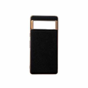 For Google Pixel 7 Pro 5G Nano Electroplating Cross Texture Genuine Leather Phone Case(Black)