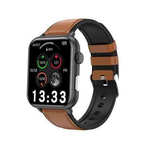 E200 1.72 inch HD Screen Encoder Leather Strap Smart Watch Supports ECG Monitoring/Blood Oxygen Monitoring(Brown)