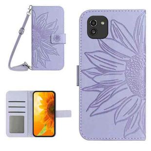 For Samsung Galaxy A03 164mm Skin Feel Sun Flower Pattern Flip Leather Phone Case with Lanyard(Purple)