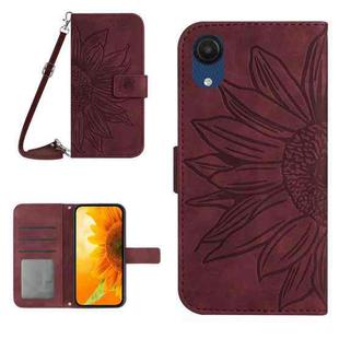 For Samsung Galaxy A03 Core Skin Feel Sun Flower Pattern Flip Leather Phone Case with Lanyard(Wine Red)
