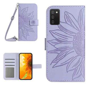 For Samsung Galaxy A03S 166mm Skin Feel Sun Flower Pattern Flip Leather Phone Case with Lanyard(Purple)