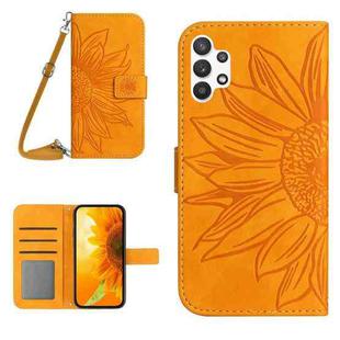 For Samsung Galaxy A13 4G Skin Feel Sun Flower Pattern Flip Leather Phone Case with Lanyard(Yellow)