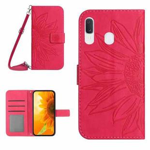 For Samsung Galaxy A20E Skin Feel Sun Flower Pattern Flip Leather Phone Case with Lanyard(Rose Red)