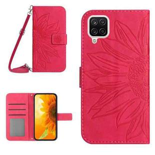 For Samsung Galaxy A22 4G Skin Feel Sun Flower Pattern Flip Leather Phone Case with Lanyard(Rose Red)