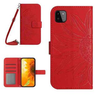 For Samsung Galaxy A22 5G Skin Feel Sun Flower Pattern Flip Leather Phone Case with Lanyard(Red)