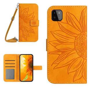 For Samsung Galaxy A22 5G Skin Feel Sun Flower Pattern Flip Leather Phone Case with Lanyard(Yellow)