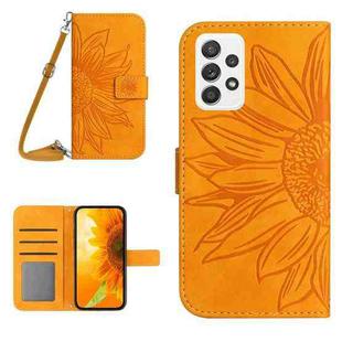 For Samsung Galaxy A23 Skin Feel Sun Flower Pattern Flip Leather Phone Case with Lanyard(Yellow)