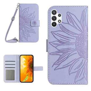 For Samsung Galaxy A32 4G Skin Feel Sun Flower Pattern Flip Leather Phone Case with Lanyard(Purple)