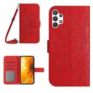For Samsung Galaxy A32 5G Skin Feel Sun Flower Pattern Flip Leather Phone Case with Lanyard(Red)