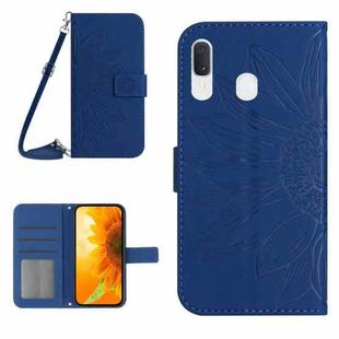 For Samsung Galaxy A40 Skin Feel Sun Flower Pattern Flip Leather Phone Case with Lanyard(Dark Blue)