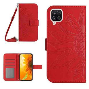 For Samsung Galaxy A42 5G Skin Feel Sun Flower Pattern Flip Leather Phone Case with Lanyard(Red)