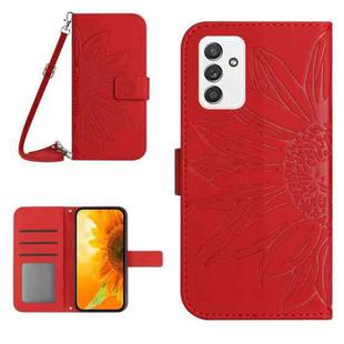 For Samsung Galaxy A82 5G Skin Feel Sun Flower Pattern Flip Leather Phone Case with Lanyard(Red)