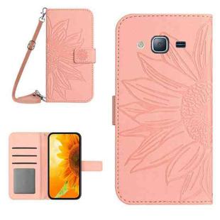 For Samsung Galaxy J2 Prime Skin Feel Sun Flower Pattern Flip Leather Phone Case with Lanyard(Pink)