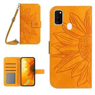 For Samsung Galaxy M21/M30S Skin Feel Sun Flower Pattern Flip Leather Phone Case with Lanyard(Yellow)