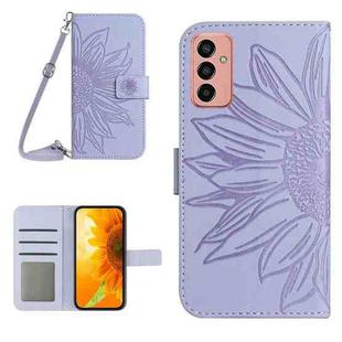For Samsung Galaxy M23 5G Skin Feel Sun Flower Pattern Flip Leather Phone Case with Lanyard(Purple)