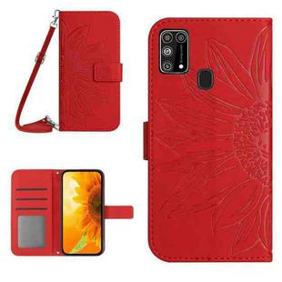 For Samsung Galaxy M31/M21S Skin Feel Sun Flower Pattern Flip Leather Phone Case with Lanyard(Red)