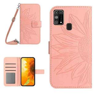 For Samsung Galaxy M31/M21S Skin Feel Sun Flower Pattern Flip Leather Phone Case with Lanyard(Pink)