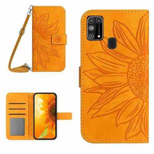 For Samsung Galaxy M31/M21S Skin Feel Sun Flower Pattern Flip Leather Phone Case with Lanyard(Yellow)