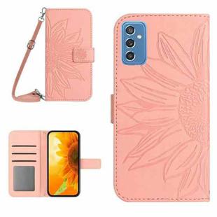 For Samsung Galaxy M52 5G Skin Feel Sun Flower Pattern Flip Leather Phone Case with Lanyard(Pink)