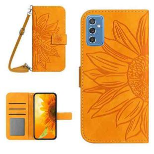 For Samsung Galaxy M52 5G Skin Feel Sun Flower Pattern Flip Leather Phone Case with Lanyard(Yellow)