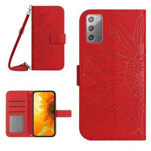 For Samsung Galaxy Note20 Skin Feel Sun Flower Pattern Flip Leather Phone Case with Lanyard(Red)