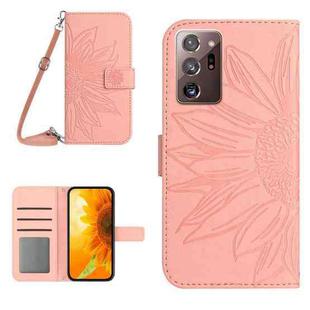 For Samsung Galaxy Note20 Ultra Skin Feel Sun Flower Pattern Flip Leather Phone Case with Lanyard(Pink)