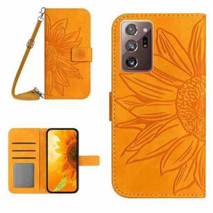 For Samsung Galaxy Note20 Ultra Skin Feel Sun Flower Pattern Flip Leather Phone Case with Lanyard(Yellow)