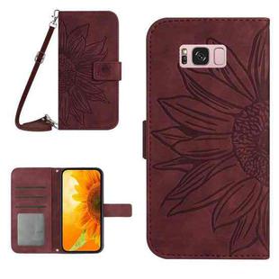 For Samsung Galaxy S8 Skin Feel Sun Flower Pattern Flip Leather Phone Case with Lanyard(Wine Red)